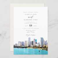 Watercolor Miami Florida City Skyline Wedding
