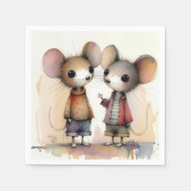 Watercolor Mice Napkin (Front)