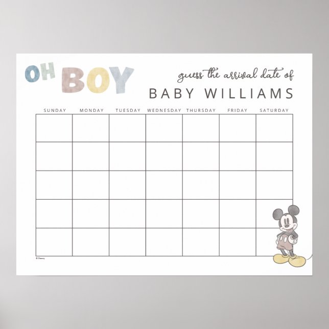 Watercolor Mickey Mouse | Guess the Due Date Poster (Front)