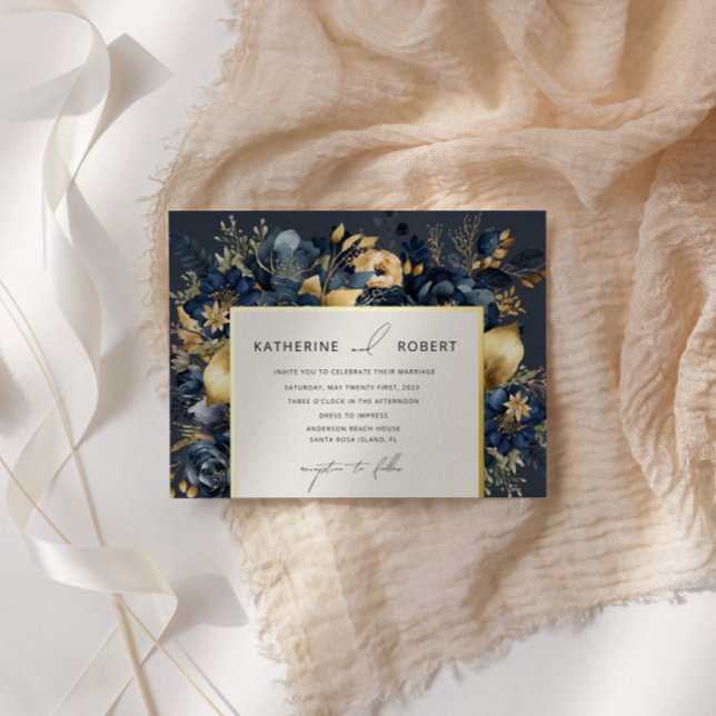 Watercolor Midnight Blue Gold Floral Wedding (Creator Uploaded)