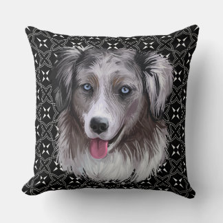 WATERCOLOR MINIATURE AUSTRALIAN SHEPHERD PUPPY THROW PILLOW