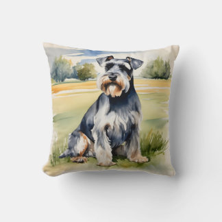 Watercolor Miniature Schnauzer – Dog Art Print Throw Pillow