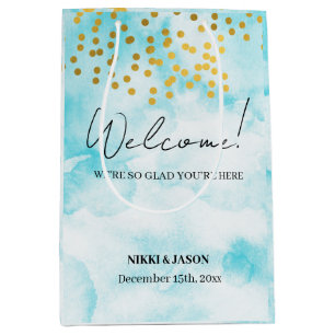 Watercolor Minimal Gold Confetti Wedding Welcome   Medium Gift Bag