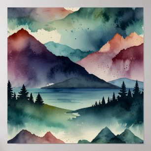 Watercolor Minimal Mountain Wall Art