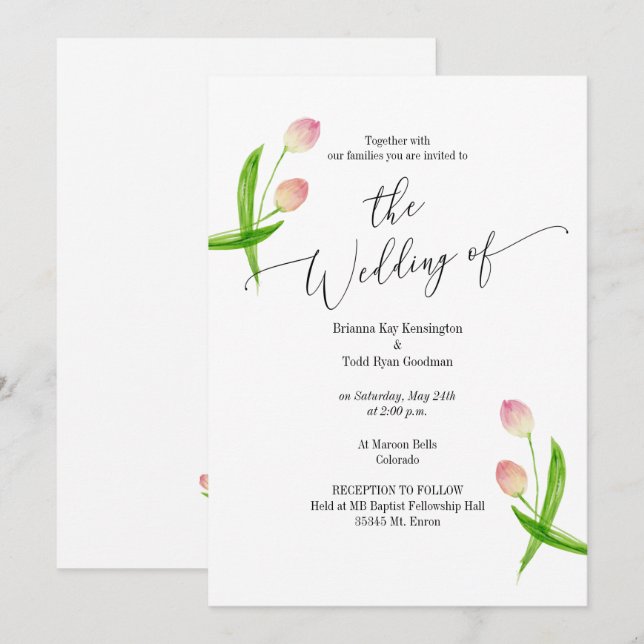 Watercolor Minimal Tulip Wedding Invitation (Front/Back)