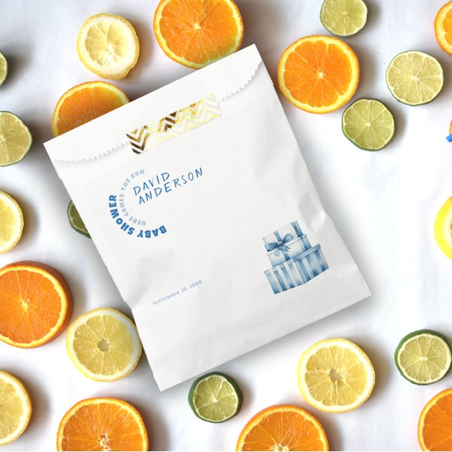 Watercolor minimalist baby shower boy favour bag (Creator Uploaded)