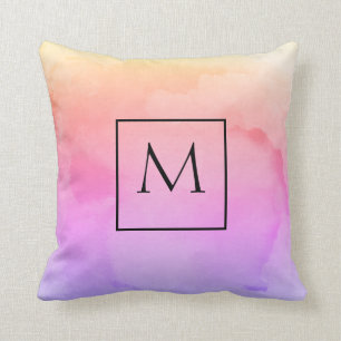 Watercolor Minimalist Rectangle Monogram Throw Pillow