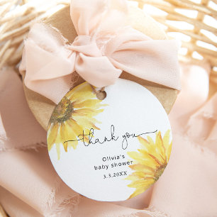 Watercolor minimalist sunflower baby shower favour tags