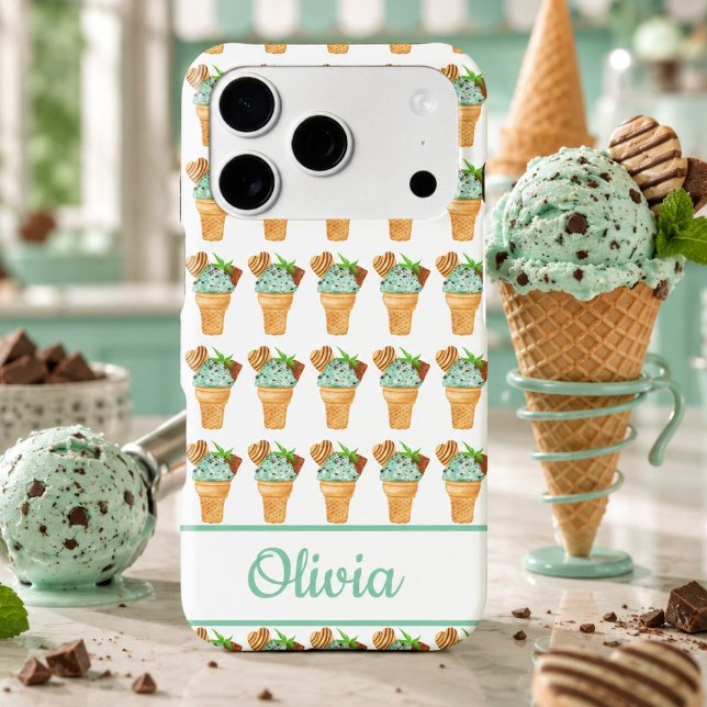 Watercolor Mint Chocolate Ice Cream Personalized (Creator Uploaded)