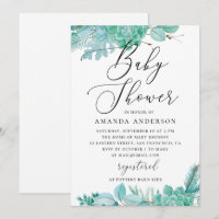 Watercolor mint floral succulents baby shower