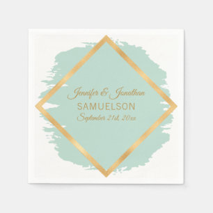 Watercolor Mint Green Gold Frame Wedding Napkin