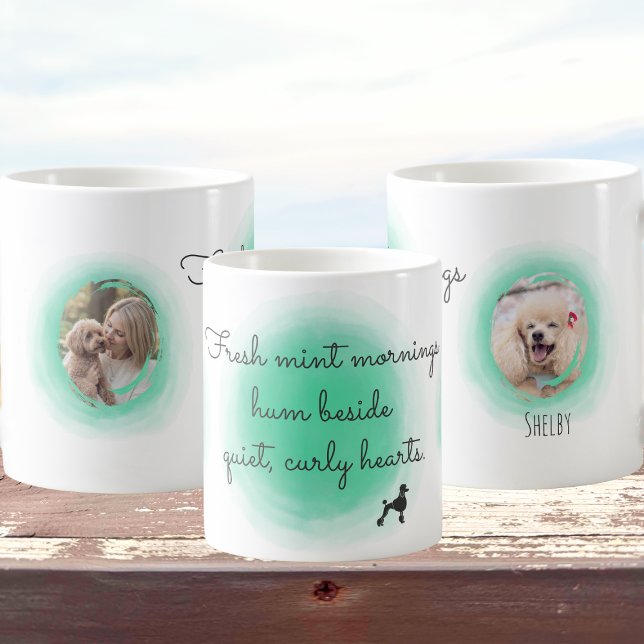 Watercolor Mint Green Poodle - Custom Photo & Name Coffee Mug (Creator Uploaded)