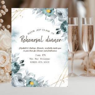 Watercolor Mint Green Roses Rehearsal Dinner   Invitation