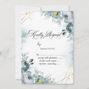 Watercolor Mint Green Roses RSVP  Invitation
