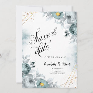 Watercolor Mint Green Roses Save The Date
