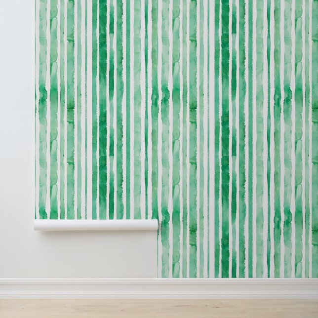 Watercolor Mint Green White Stripes Patterns Cool Wallpaper (Application)