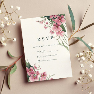 Watercolor mint pink orchid floral RSVP Invitation