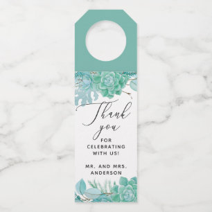 Watercolor mint succulents wedding thank you bottle tag