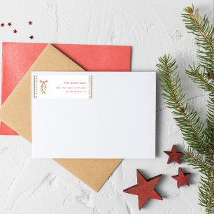 Watercolor Mistletoe Bow Christmas Return Address