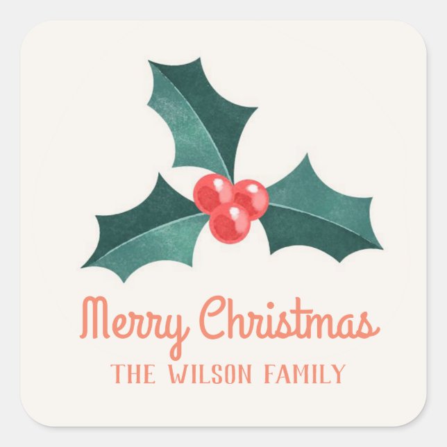 Watercolor mistletoe christmas square sticker (Front)