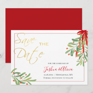 Watercolor Mistletoe Holiday Wedding Save The Date