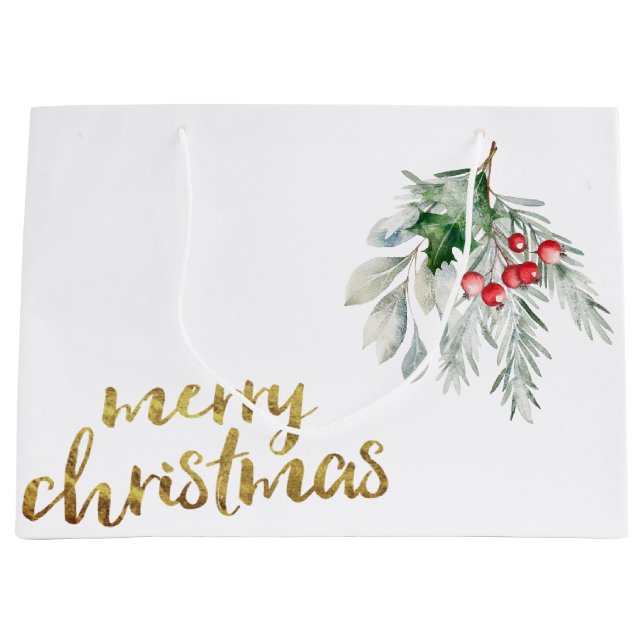 Watercolor Mistletoe, Large Gift Bag (Front)
