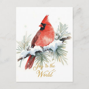 Watercolor Mistletoe Red Bow Merry Christmas Holiday Postcard