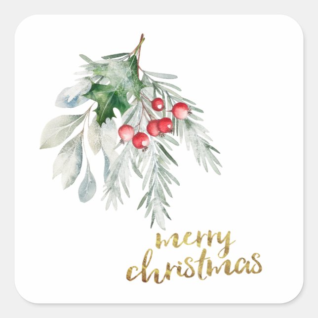 Watercolor Mistletoe Square Sticker (Front)
