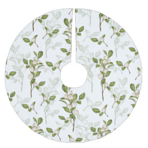 Watercolor Mistletoe Winter Plant Seamless Pattern Brushed Polyester Tree Skirt