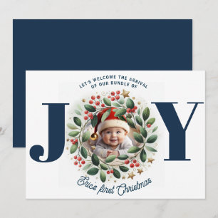 Watercolor Mistletoe wreath Bundle of JOY Holiday Card