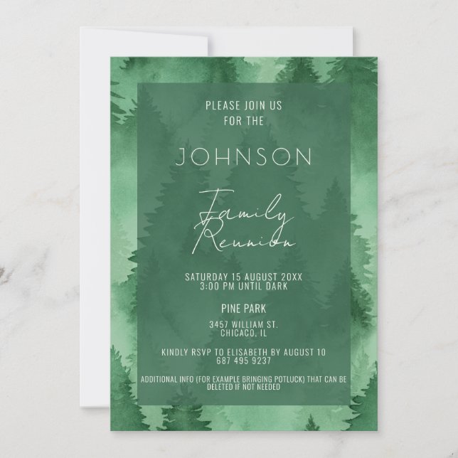 Watercolor Misty Forest Modern Rustic  Invitation (Front)