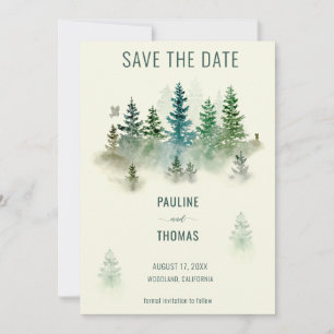 Watercolor Misty Forest Retro Rustic Wedding Save The Date