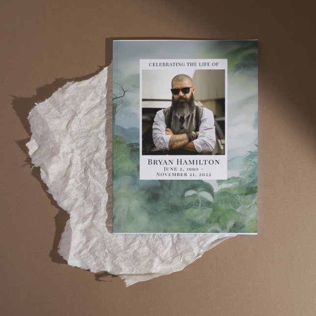 Watercolor Misty Mountains Funeral Program (Creator Uploaded)