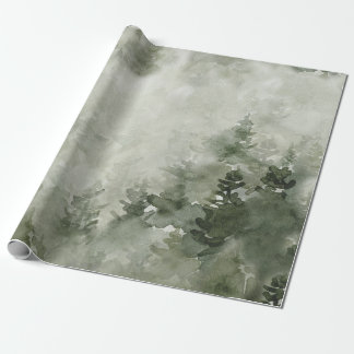 Watercolor Misty Pine Forest and Foggy Woodland Wrapping Paper