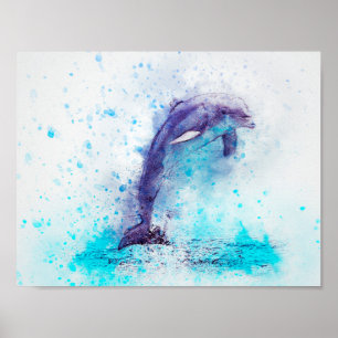Watercolor Mix Media Dolphin Poster