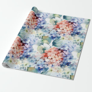 Watercolor Mixed Colour Hydrangea Flowers Wrapping Paper