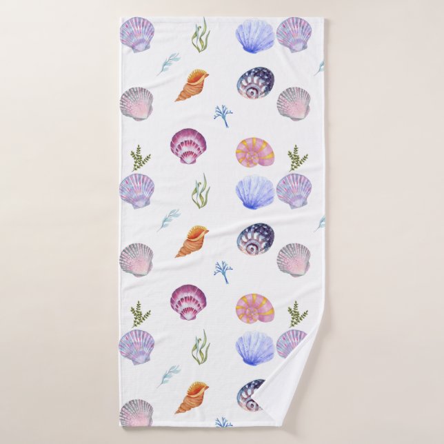 Watercolor Mixed Colourful Seashells Bath Towel (Bath Towel)