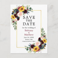 Watercolor Mixed Floral Burgundy Save the Date