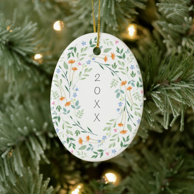 Watercolor Mixed Floral Frame  Ceramic Ornament (Tree)