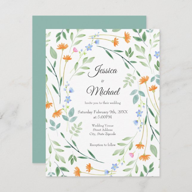 Watercolor Mixed Floral Frame Invitation (Front/Back)