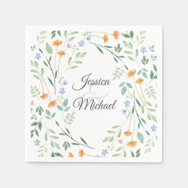 Watercolor Mixed Floral Frame Napkin (Front)