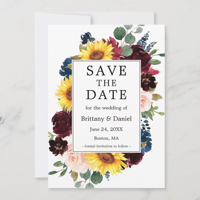 Watercolor Mixed Floral Frame Save The Date (Front)