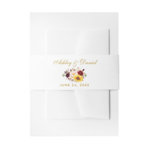Watercolor Mixed Floral Gold Wedding Invitation Belly Band