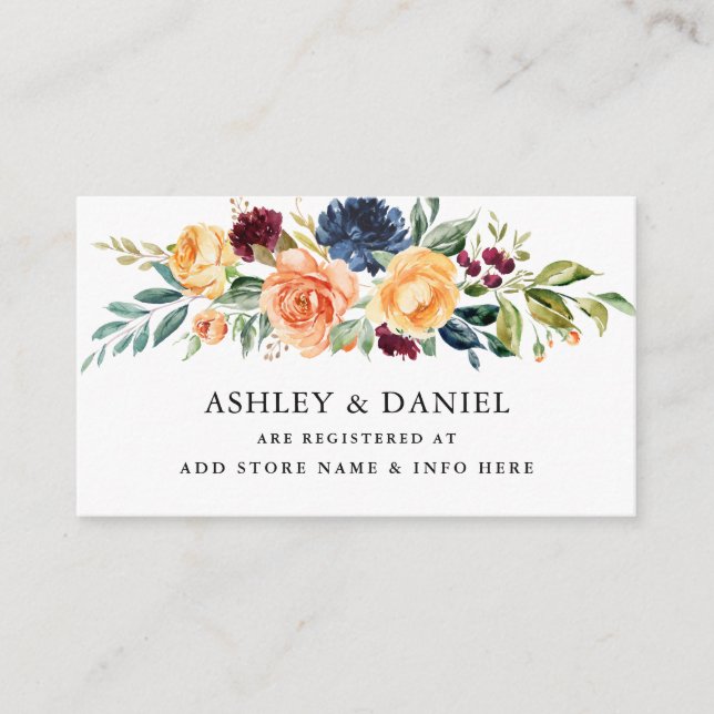 Watercolor Mixed Floral Greenery Wedding Registry  Enclosure Card (Front)