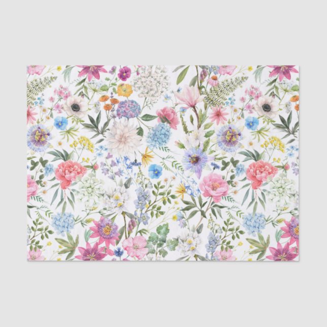 Watercolor Mixed Garden Flowers  Tissue Paper (Front)