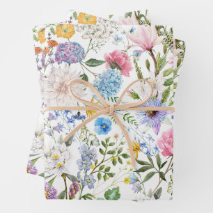 Watercolor Mixed Garden Flowers  Wrapping Paper Sheet