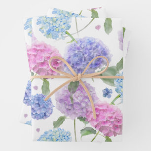 Watercolor Mixed Garden Hydrangea Flowers Wrapping Paper Sheet