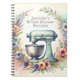 Watercolor Mixer & Flowers Bridal Shower Notebook