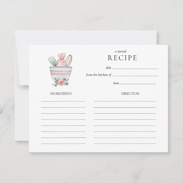 Watercolor Mixing Bowl with utensils Recipe card (Front)