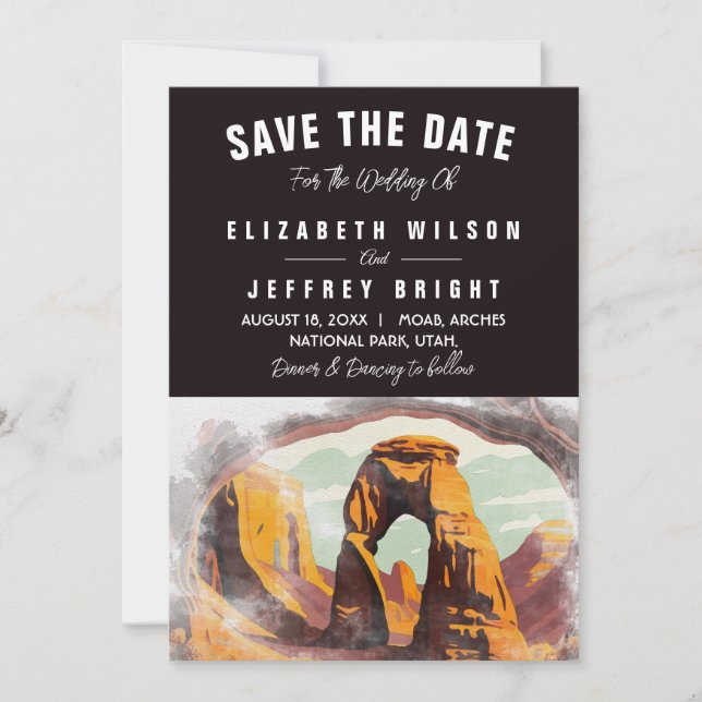 Watercolor Moab Arches Park Utah Save the Date Invitation (Front)